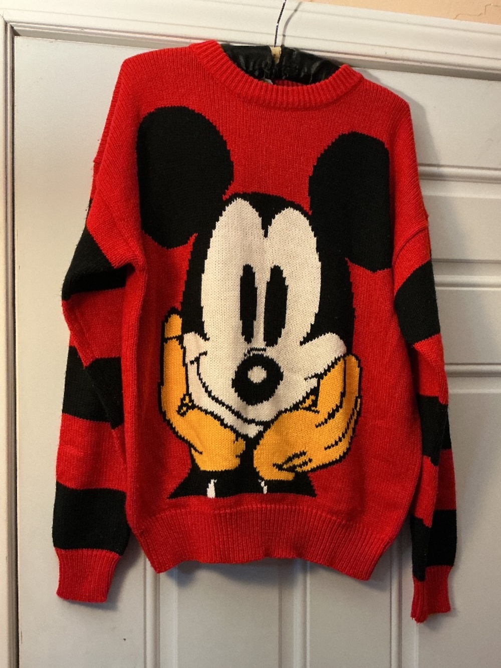 Vintage Disney Mickey & Co Knit Sweater Striped Sleeves Womens Small Oversized